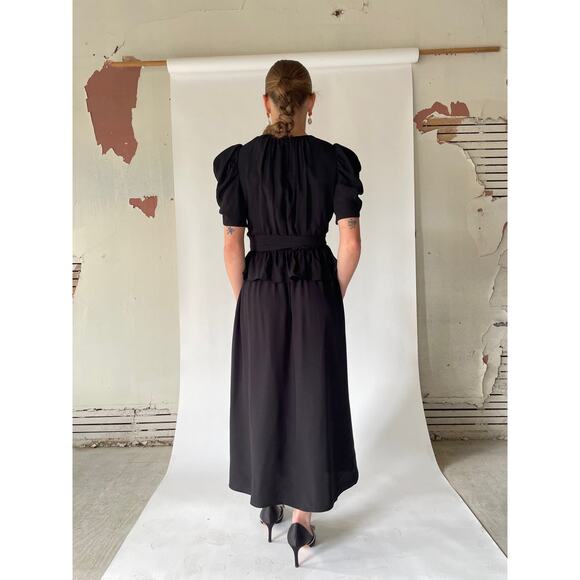 Ulla Johnson Marion Puff-Sleeve Belted Peplum Midi Dress Noir US6 - Picture 5 of 10